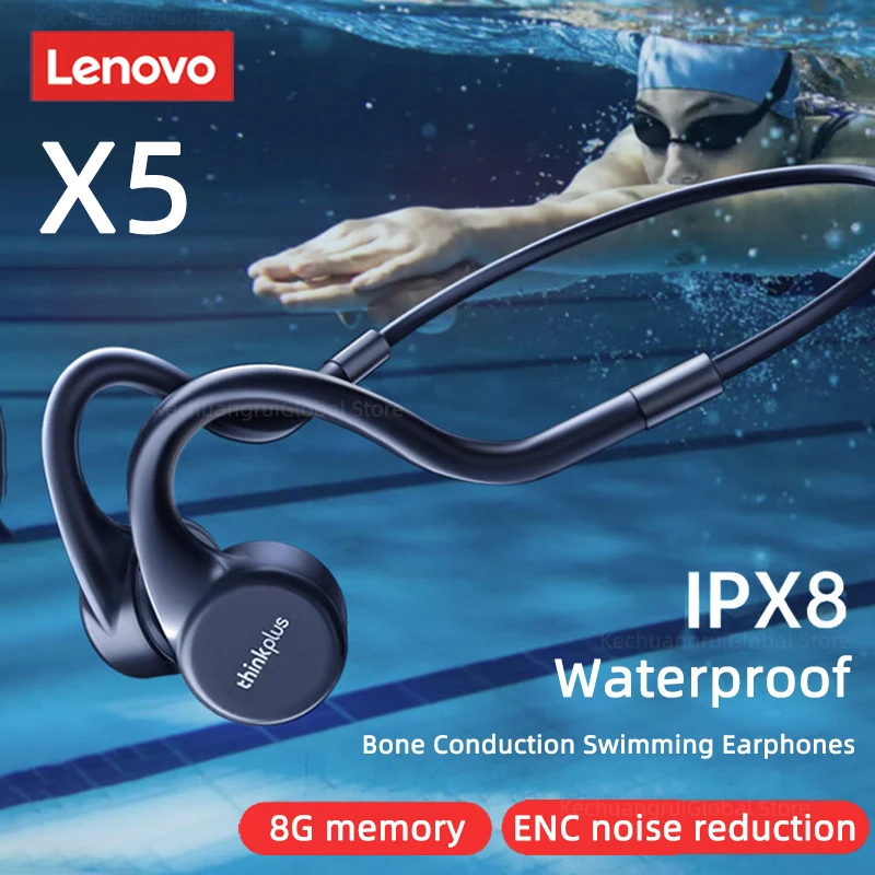 Original Lenovo X5 Ture Bone Conduction Earphones TWS IPX8 Waterproof Wireless Bluetooth Headphone Sports Hifi Stereo Headset