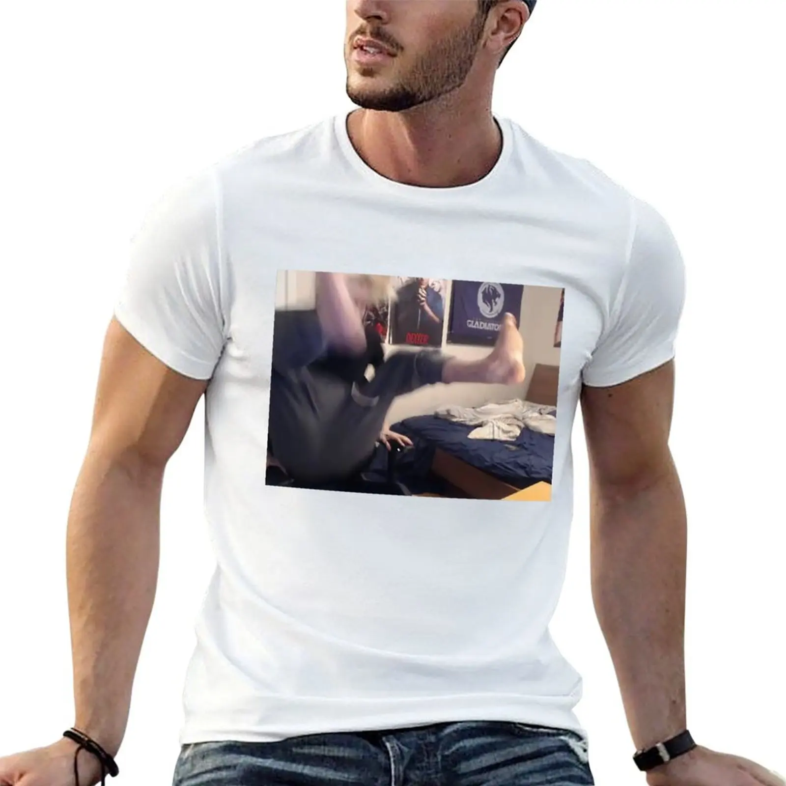 xQcOW Foot Desk Slam T-Shirt Basic Solid Color Short Sleeve T-Shirt