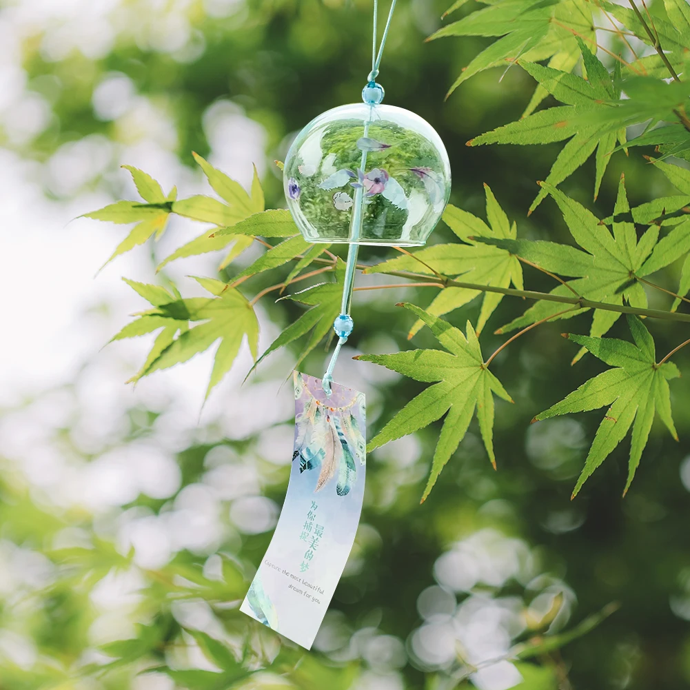 Japanese-style Handmade Painted Flowers Feather Glass Wind Chimes