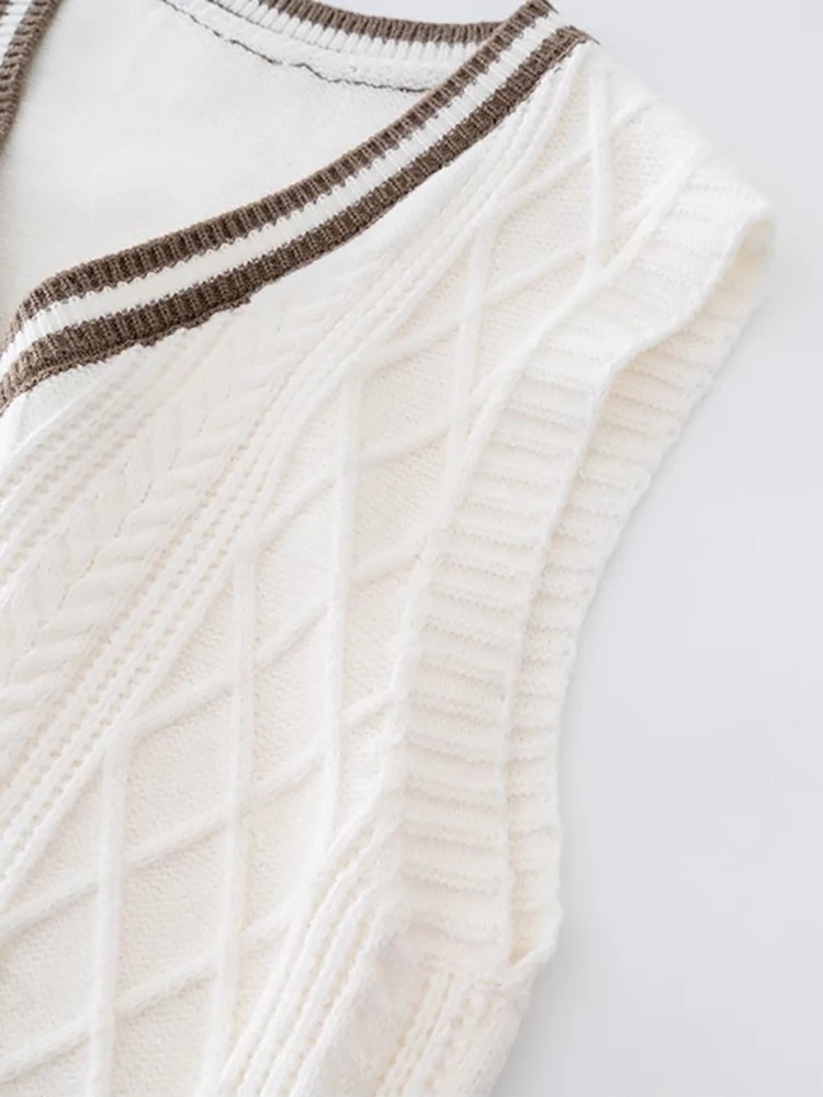 Sweet Preppy Style Sweater Vest Women V-neck Oversized Knitted Pullover Sleeveless Korean Fashion Casual Autumn Winter B-075