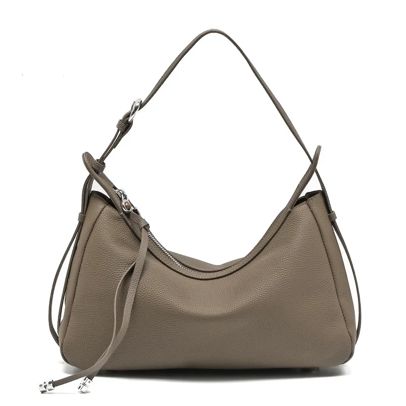 

Women Plain Color Genuine Leather Handbag Fashionable All-match Casual Versatile Trendy Single Shoulder Bag Female Underarm Bag