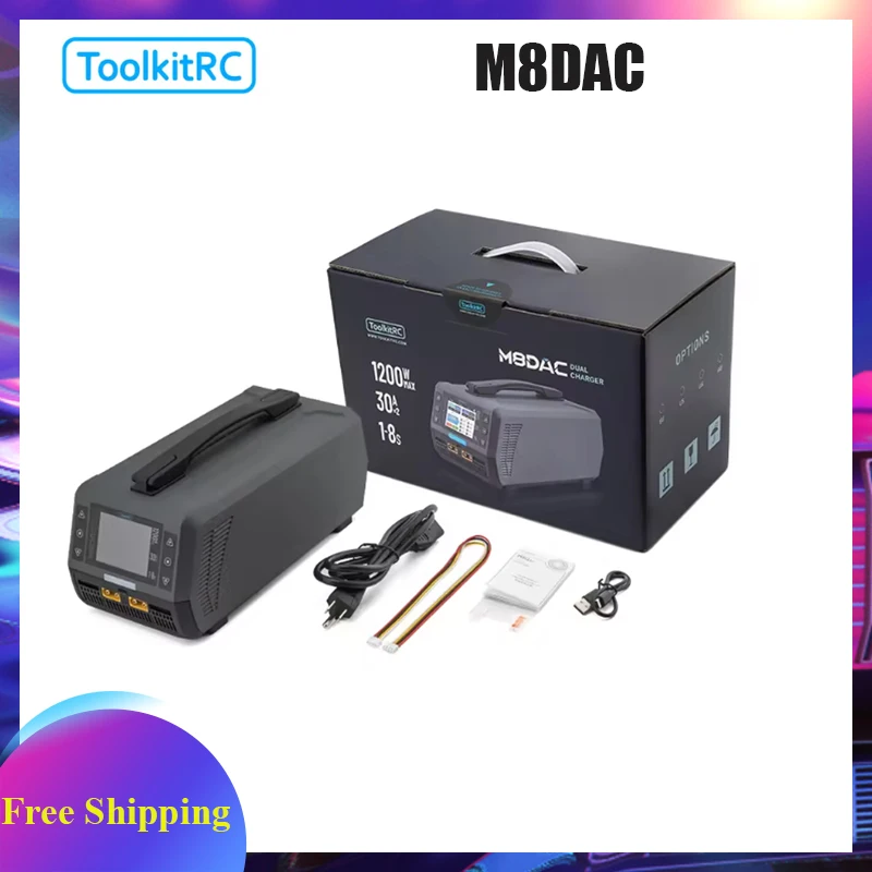 

ToolkitRC M8DAC Intelligent Charger 2-channel 1-8S IPS Display AC 1200W 50A 30A Model Car 1/5 1/6 1/7 Fast Charging