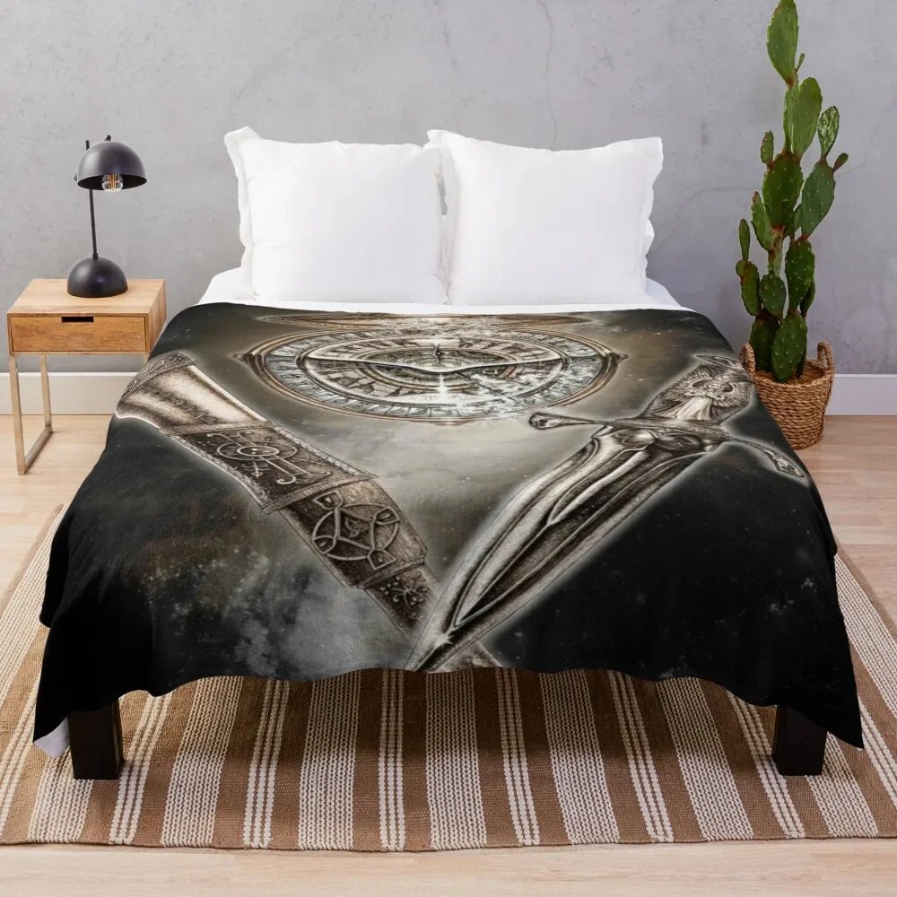 

Golden compass knife and glass Throw Blanket Cozy Throw Blanket Birthday Gift for Him Her