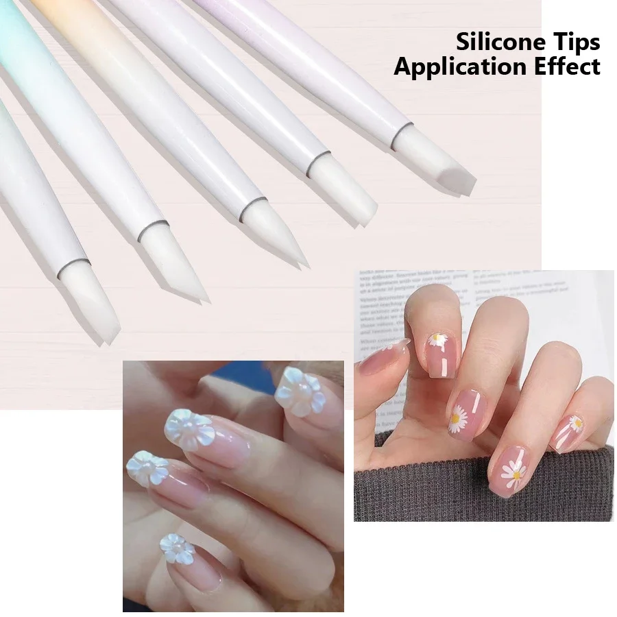 5Pcs Double-Headed Silicone Nail Art Pens Rhinestones Picker 3D Nail Carving Dotting Manicure Tools for Nail Art Design