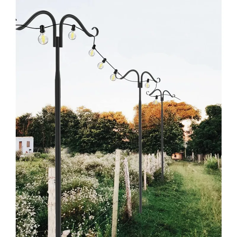 2 Pack Outdoor String Light Poles Stand Poles for Hanging Outside String Lights Adjustable Metal String Light Pole Stakes