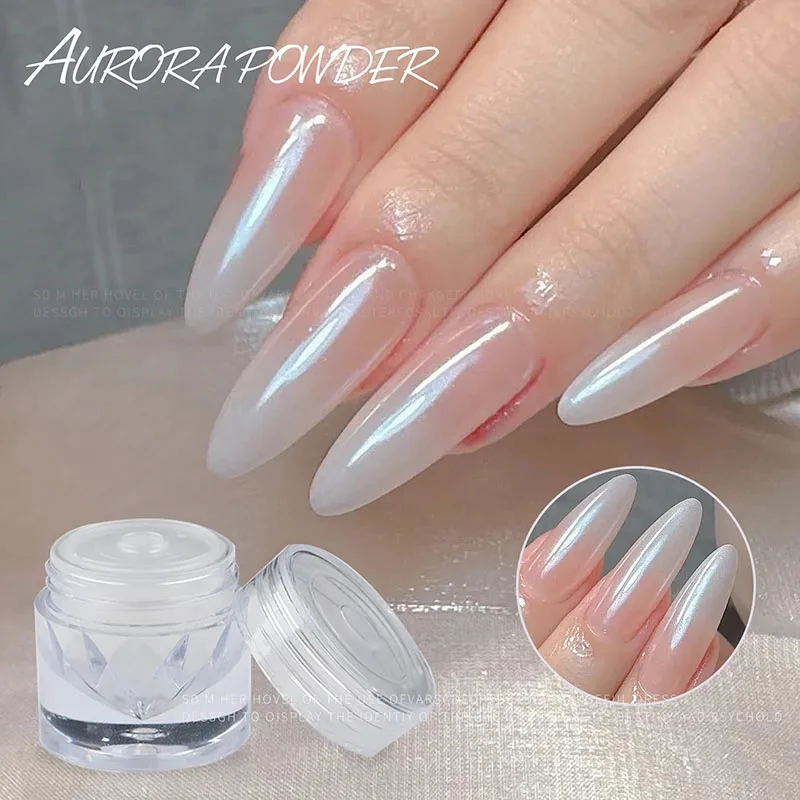 New 1pcNail Mirror Aurora Glitter Crystal Powder Bright Moonlight Pearl White Buffing Powder DIY Manicure Highlight Shimmer Dus