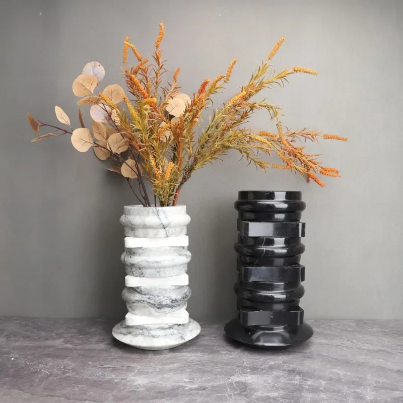 Natural marble stacked flower arrangement vase, ornament