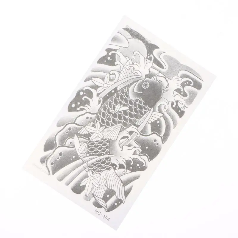 Semi Permanent Fake Tattoo Sticker Japanese Koi Fish Cherry Blossom Waterproof Design For Men Arm Body Art Decor