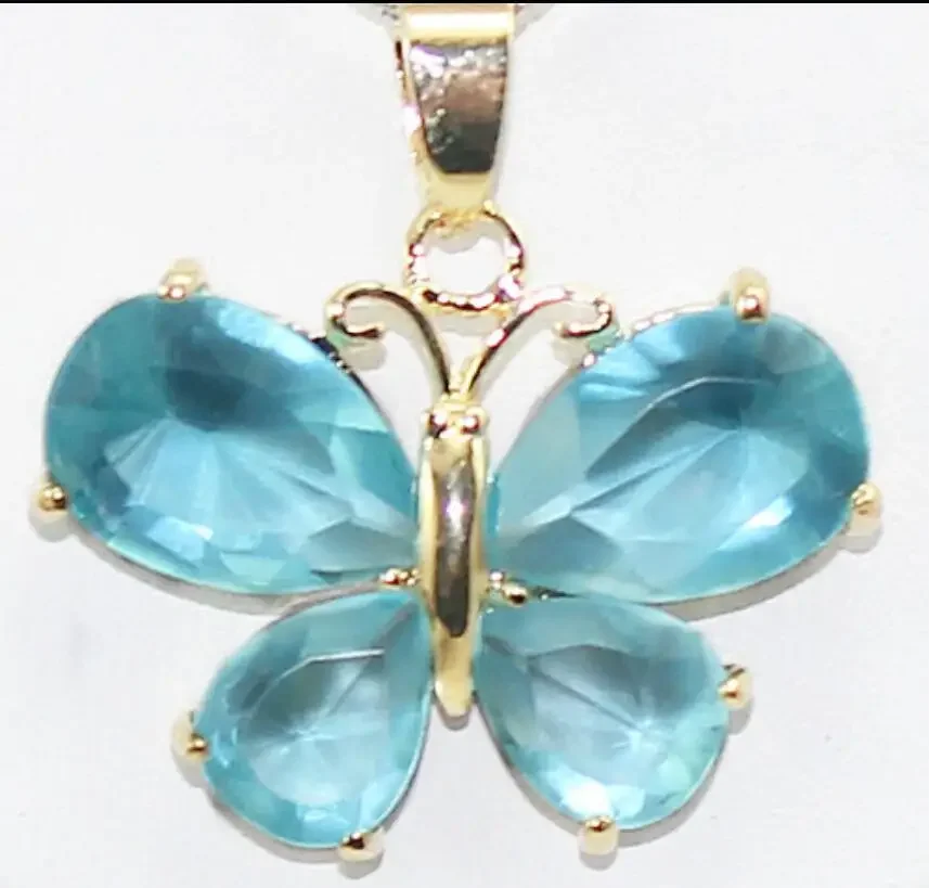

Women's fashion metal gilded butterfly Accessories + Light Blue Faceted Zircon Pendant Necklace