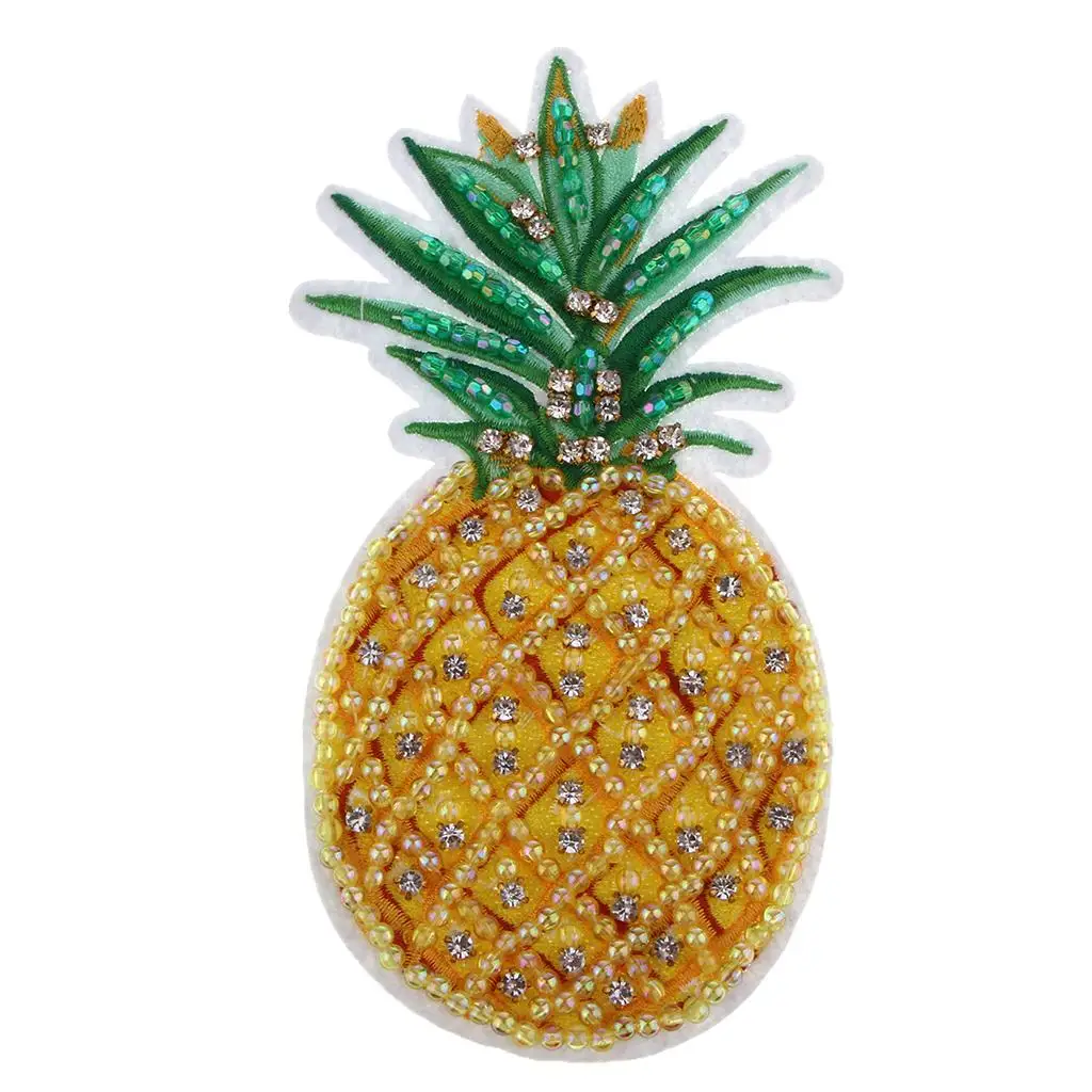 Pineapple Shaped Beaded Rhinestone Embroidered Patch Applique for Clothes Jeans Dress and More - 16.5 x 9cm / 6.49 x 3.54inch