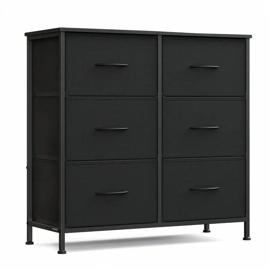 Dresser For Bedroom, Chest Of Drawers, TV Stand, Steel, MDF, 6 Non-Woven Fabric Drawers, Storage Organizer Unit, Closet, Entryway
