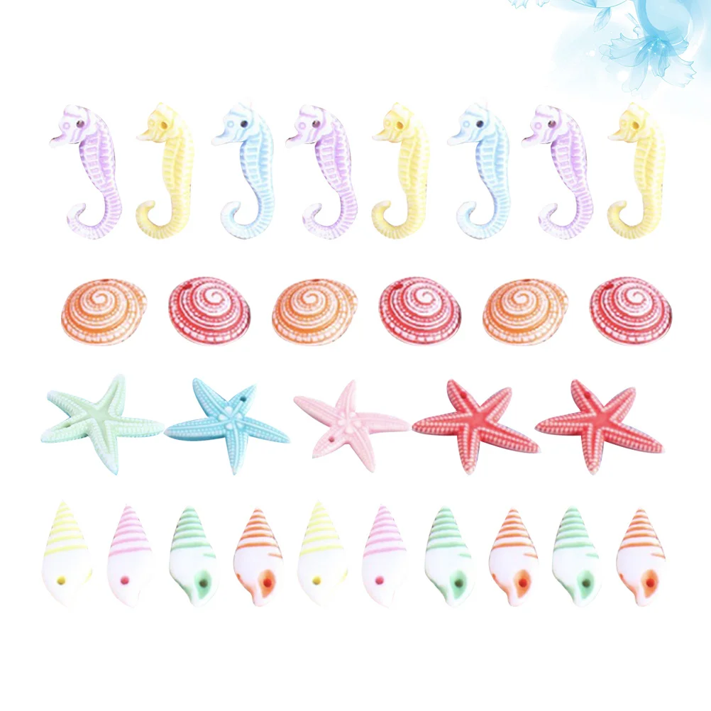 

48Pcs Mini Ocean Resin Decorations Seahorse Star Conch Ornaments Aquarium Craft Resin Beach Micro Landscape Decor