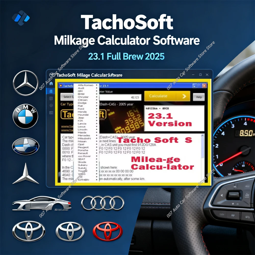 

TachoSoft Mileage Calculator Software 23.1 Full Version 2025 - Mileage Correction Tool for Multiple Car Brands