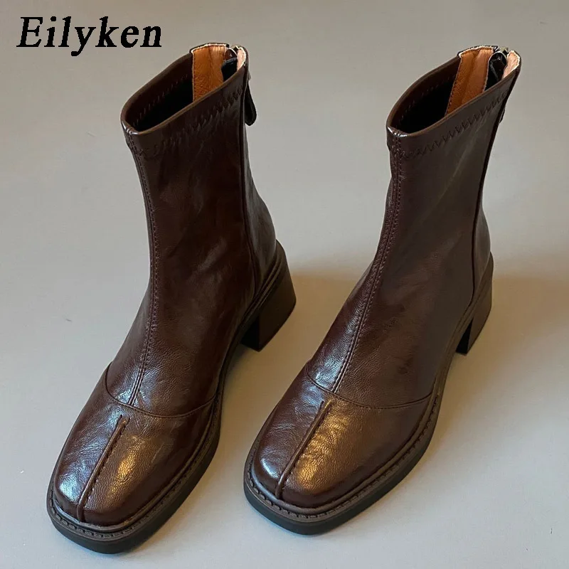 Eilyken Eilyken Fashion Design Split Stitching Slim Women Ankle Boots Autumn Winter Retro Square Toe Block Heels Back Zipper Shoes - Aliexpress Deal