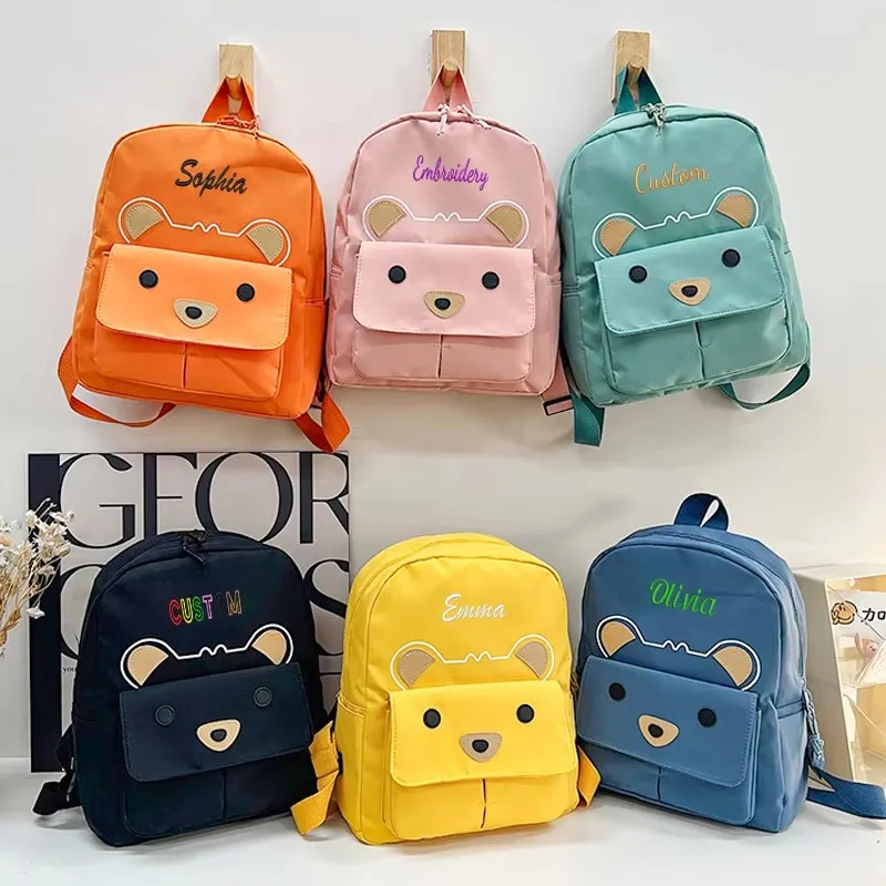 Customised Embroidery Cute Cartoon Little Bear Design Backpack Back to School Season and Gift Multi Functional Backpacks
