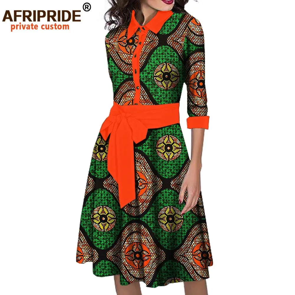 african spring casual dress for women AFRIPRIDE half sleeve notched collar knee-length women dress with sashes A7225136