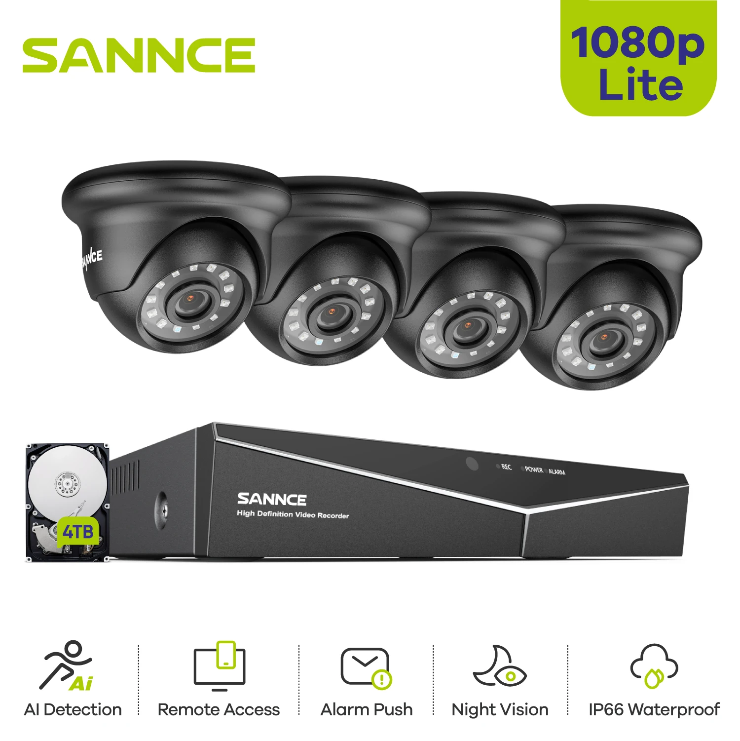 SANNCE 8CH 1080N DVR CCTV System 4pcs 1080P Dome Security Cameras IR Indoor Waterproof Outdoor Video Surveillance CCTV Kit