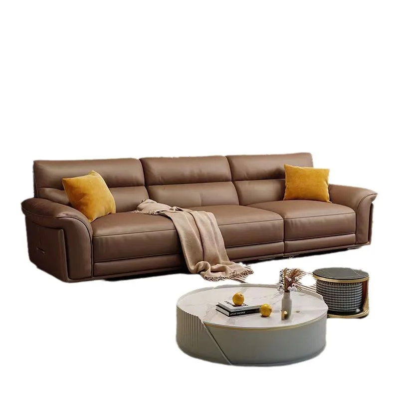 

Italian minimalist leather sofa modern simple living room size apartment first layer cowhide light luxury new leather sofa