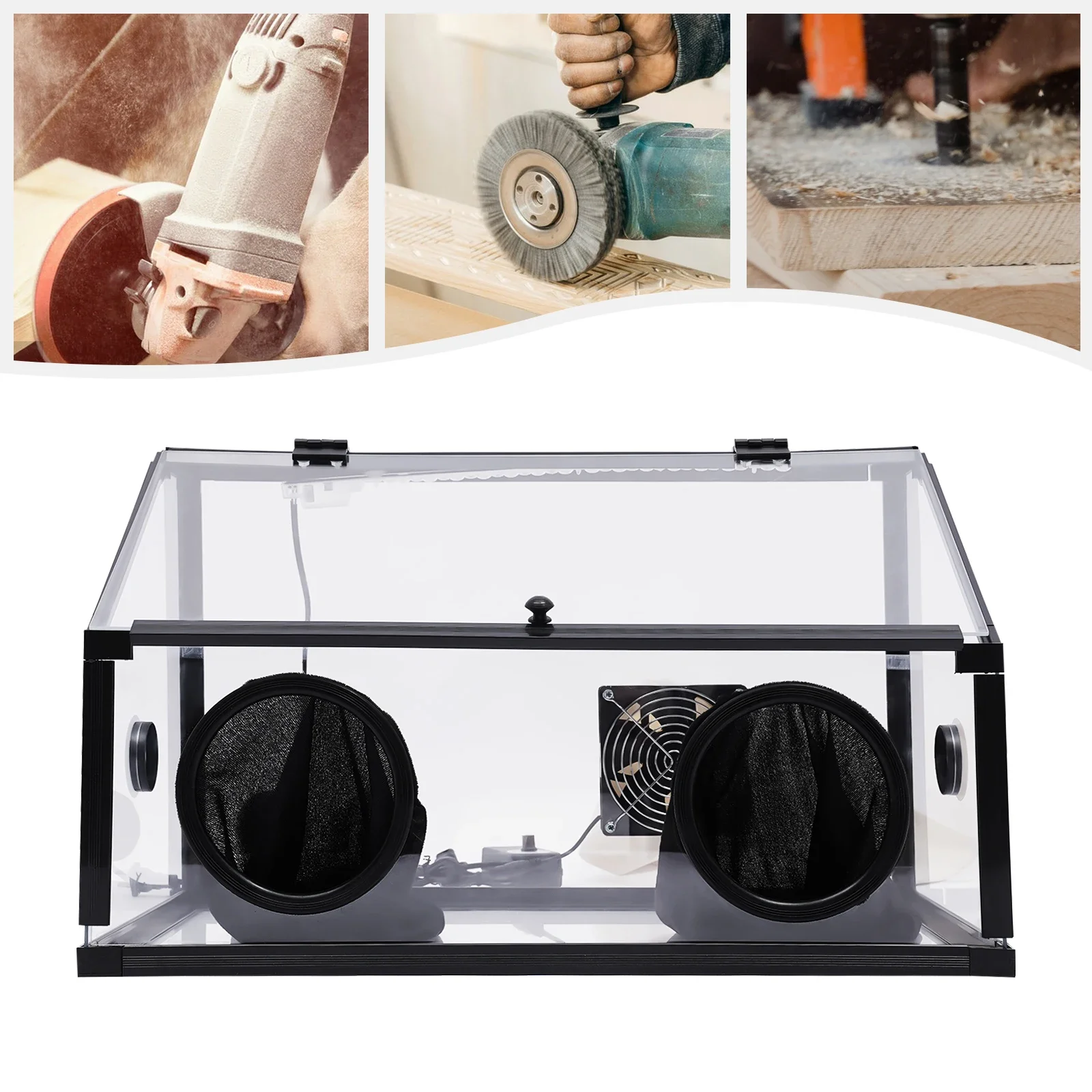 Enclosed เครื่องเจียรไฟฟ้าขัดโต๊ะฝุ่นกล่องอะคริลิค + ไฟ LED
