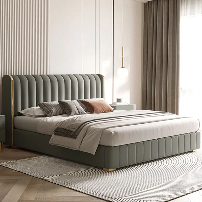 Purple Simple Double Bed Custom White Fabric Nordic Modern Storage Loft Beds Bedroom 180X200 Cm Letto Matrimoniale Furniture
