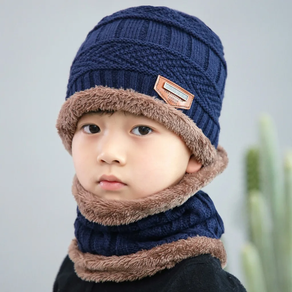 Ensemble écharpe et gants en peluche pour enfants, bonnets, bonnet, cache-cou, chapeau d'hiver pour enfants, accessoires pour bébés garçons