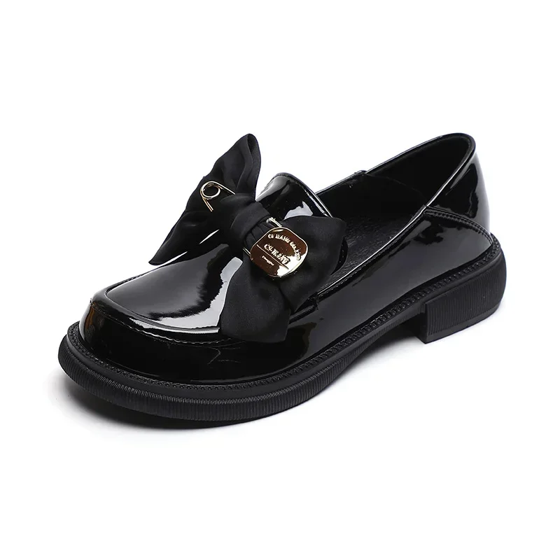 Single Shoe Female British Style Small Leather Shoes Spring and Autumn Retro Black Bow One Foot Soft Sole Single Shoe Female