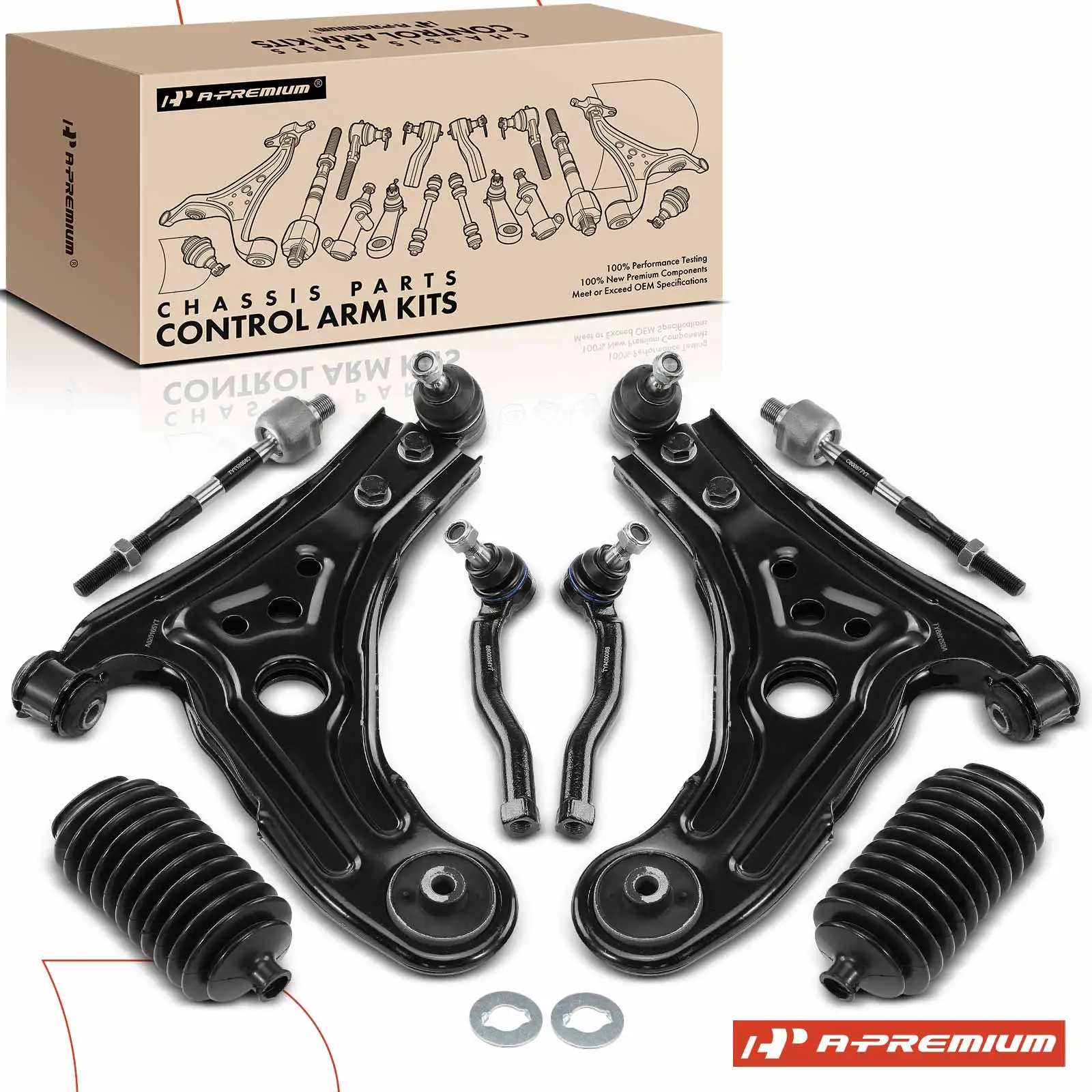 A-Premium 8x Front Control Arm with Ball Joint Tie Rod Ends Kit for Chevrolet Aveo 2004-2011 Pontiac G3 2010 Wave 2005-2008