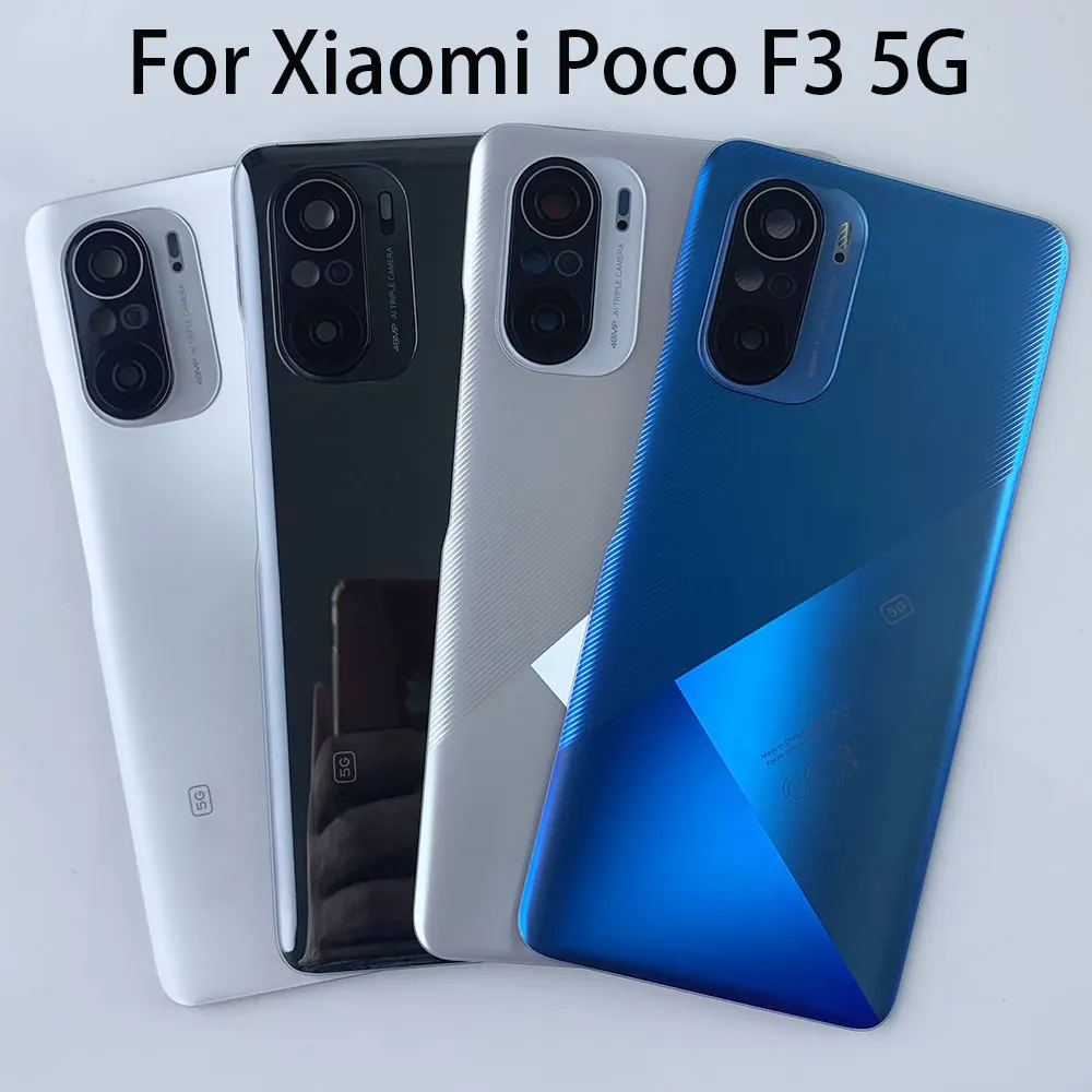 For Xiaomi Poco F3 5G Glass Back Battery Cover Replacement Rear Housing Door Case With Camera Lens