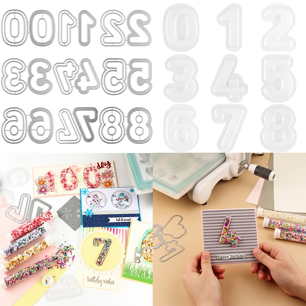 Number 0-9 Die & Shaker Set/Shaker Blisters for Birthday Anniversary Interactive Shaker Card Decoration Craft 3D Shaker Covers