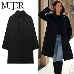 MUJER 2025 Black Women's Windbreaker Zipper Winter Long Coats for Women Long Sleeve Women's Trench Coat Autumn Overcoat Female