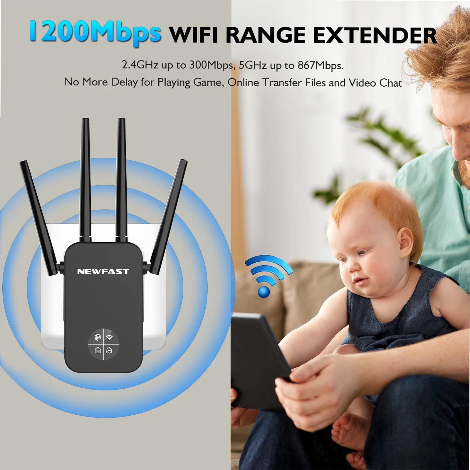 Repetidor De señal Wifi De 1200-2100Mbps, pantalla OLED 5G 802.11AC, extensor De rango Wi fi, amplificador De señal, 4 antenas Puissant