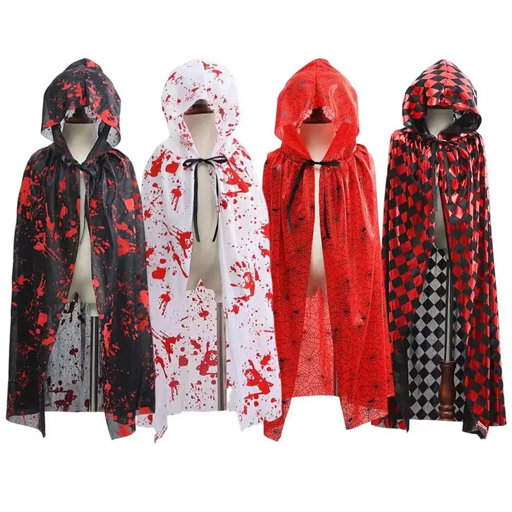 

Halloween Blood Stained Hooded Cloak Kids Adult Witch Wizard Cosplay Long Cape Carnival Party Event Street COS Clothing Props