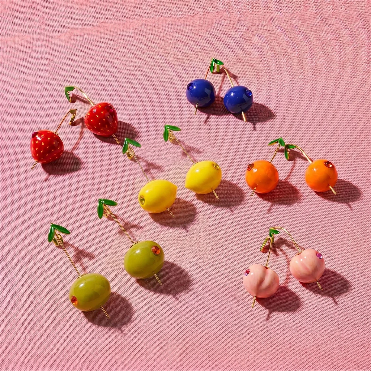 Trendige Realistische Obst-Ohrringe Mehrfarbige Kirsche Pfirsich Zitrone Olive Erdbeere Damen Alltags- und Party-Schmuck – Detail 5