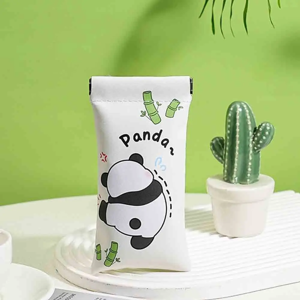 Simple Pu Leather Mini Cosmetic Bag Leaf Spring Bag Panda Lipstick Storage Bag Earphone Bag Travel Supplies Makeup Bag Outdoor