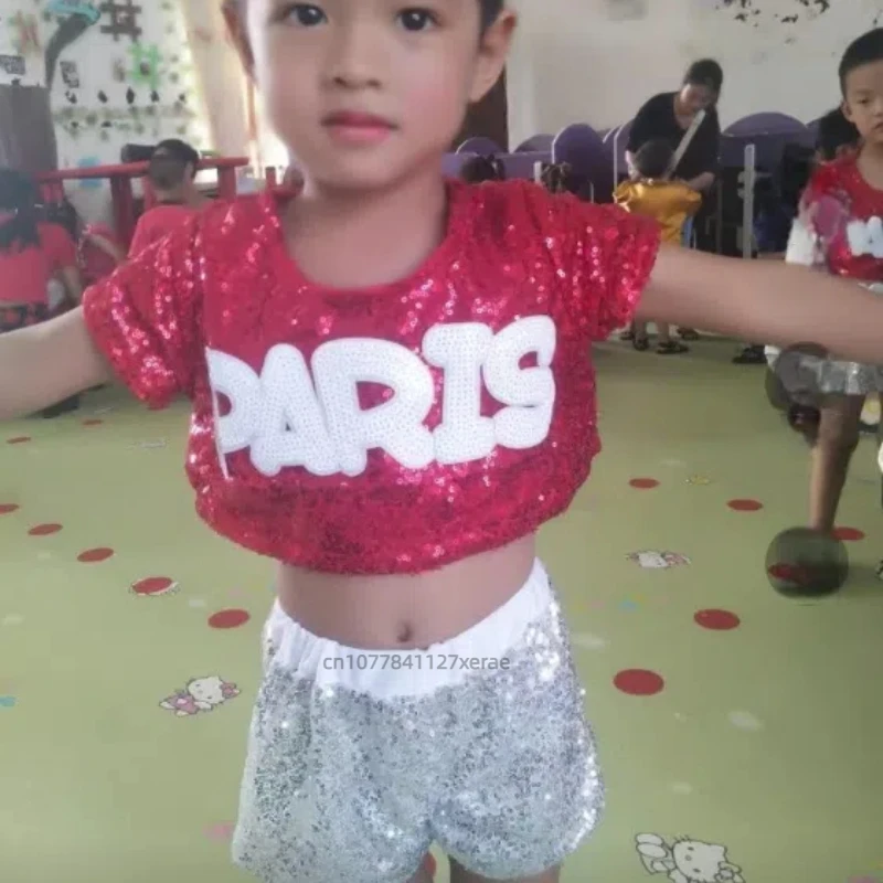 Traje de dança jazz infantil, calças com lantejoulas e meias, conjunto de torcida, hip-hop, performance, meninas, dança de rua