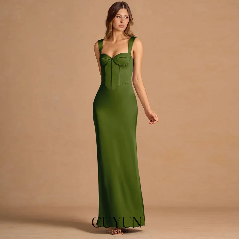 

CUYUN Olive Green Women Maxi Dress Evening Gown Sweetheart Shoulder Straps Elegant Floor-Length Party Dresses Customized Gown