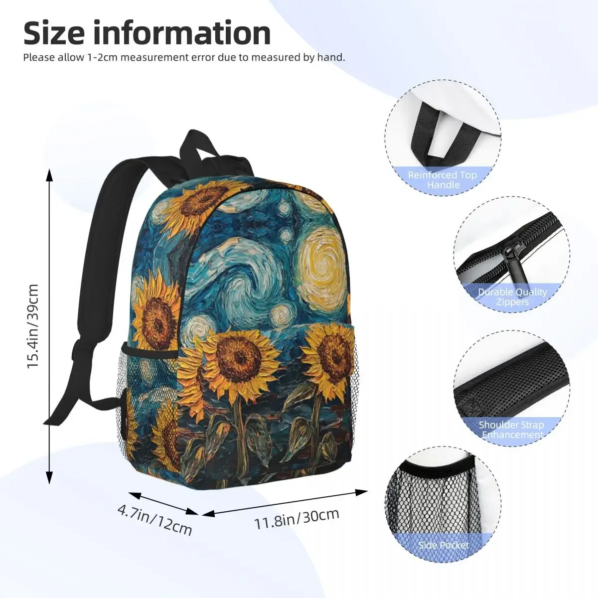 Mochilas Van Gogh con girasoles y noche estrellada, mochila para niños y niñas, mochila escolar para estudiantes, mochila para ordenador portátil, bolso de hombro de gran capacidad