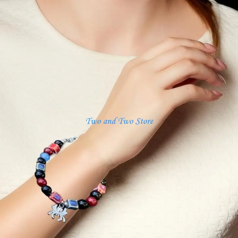 

HX6F Couple Bangle Halloween Spiders Charm Bracelets Wristband Adjustable Bracelets