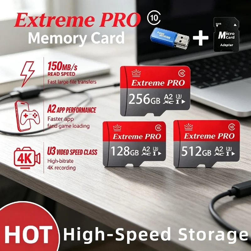 High‑Temperature Resistant Micro TF SD Memory Card 256GB 512GB U3 A2 High‑Speed 4K Card for Camera Drone Recording