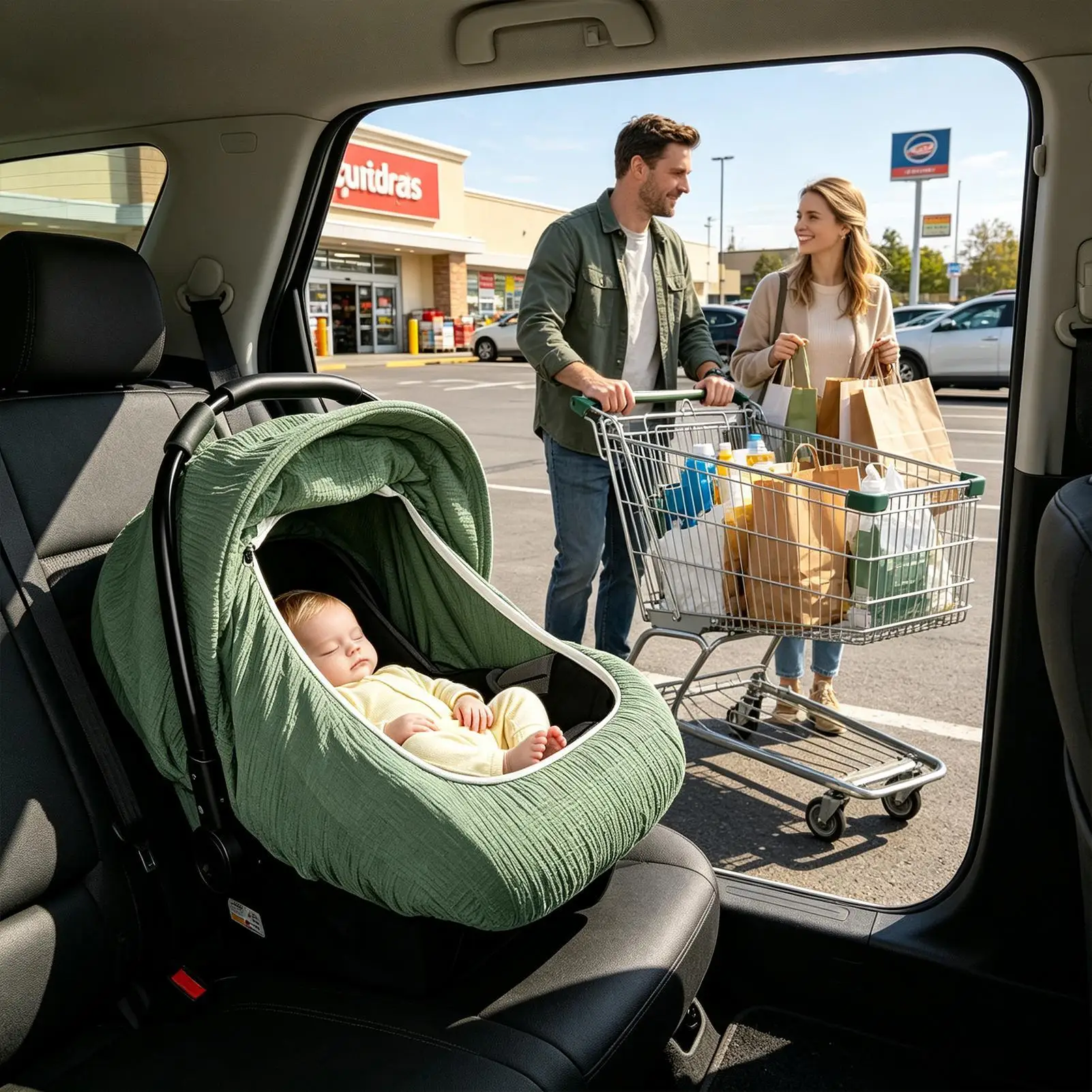 Car Seat Sun Shade Cover Breathable Cotton Windproof With Mesh Window Stroller Sun Shade Protector For Strollers Cribs Vehicle