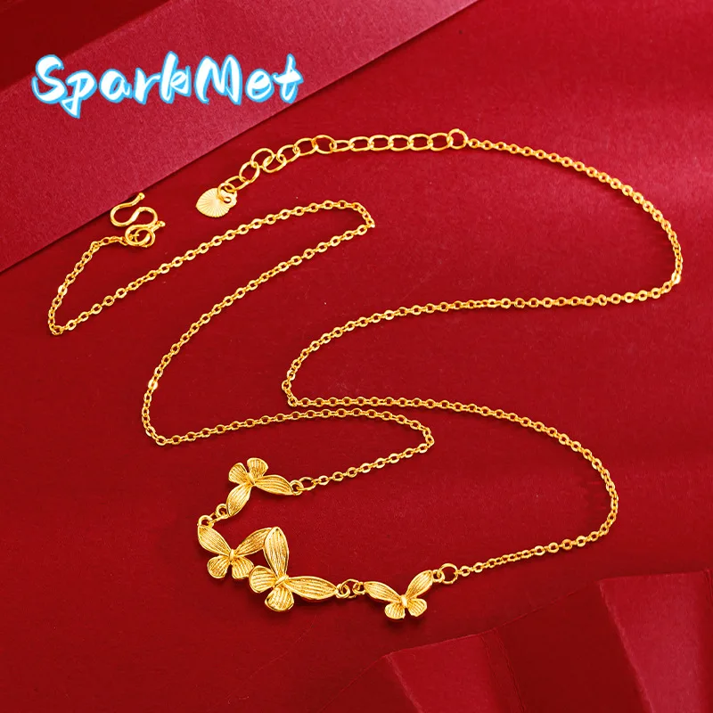 

Christmas AU999 Pure Gold New Butterfly Necklace, Tassel Temperament 24k Necklace Clavicle Chain Simple Temperament Jewelry for