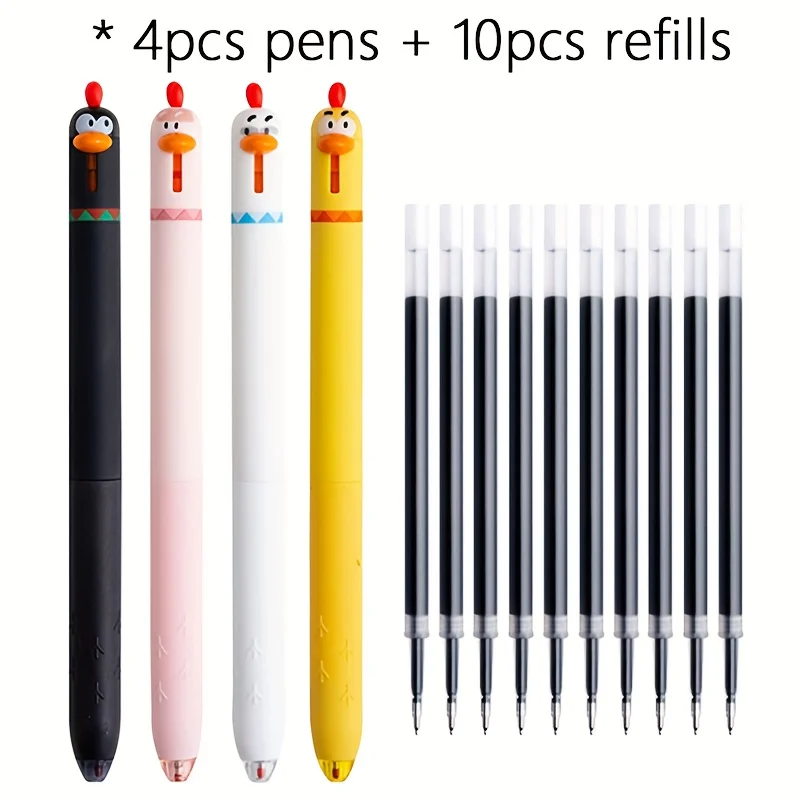 

14pcs/set Cute Little Chicken Glue Pen, Black Ink Pen, Anti Slip Rubber Pen Holder, Fun, Stress Relieving, High Appearance Level