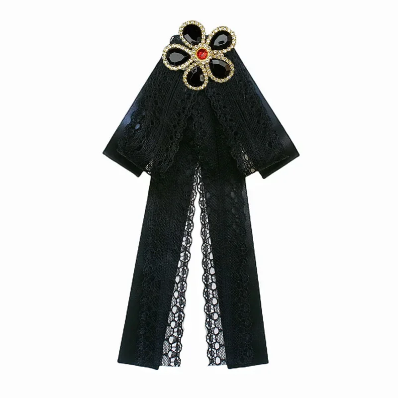 الكورية المرأة ربطة القوس فيونكة لوليتا بروش الزهور حجر الراين شريطة من الدانتيل اليدوية موضة الحلو الدعاوى قميص اكسسوارات طوق زهرة #3