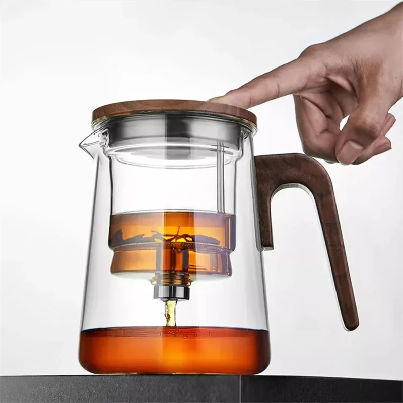 One Click Tea Separation Filtration Glass Teapots With Wood Handle Tea Water Separation Inner Container Tea Pot With Infuser