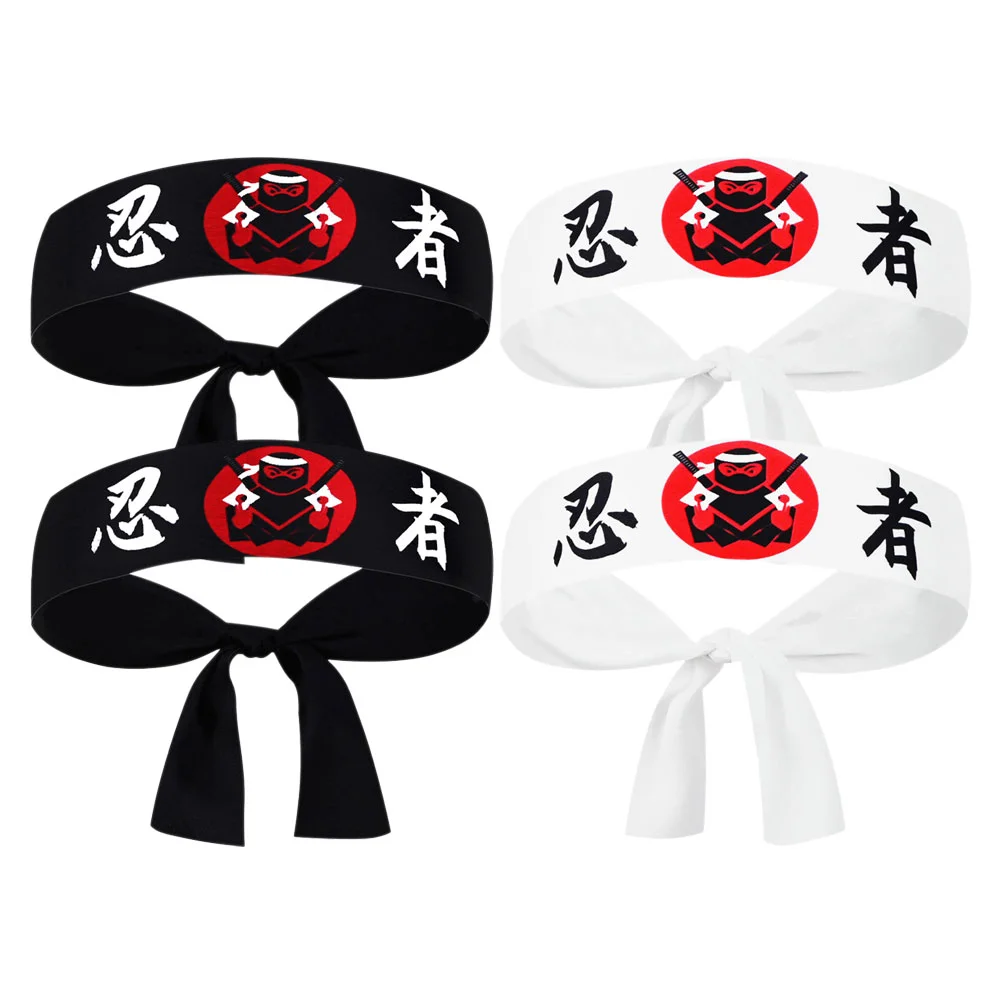 4 Pcs Ninja Print Headscarf Yoga Headband Karate Training Bands Hat Workout for Men Japanese Chef Polyester Running Child