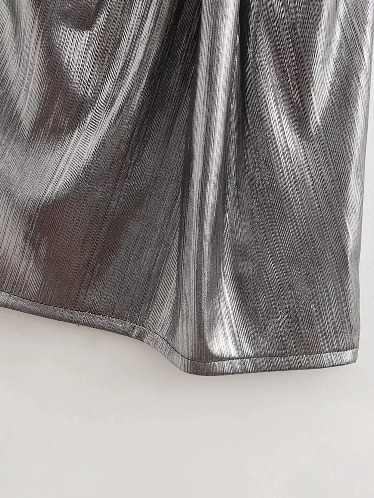 Icclek Silver Pleated Skirt 2023 new high waist Midi Skirt Metallic High Fashion A Line Midi Skirt Summer Silver Pleated Skirts