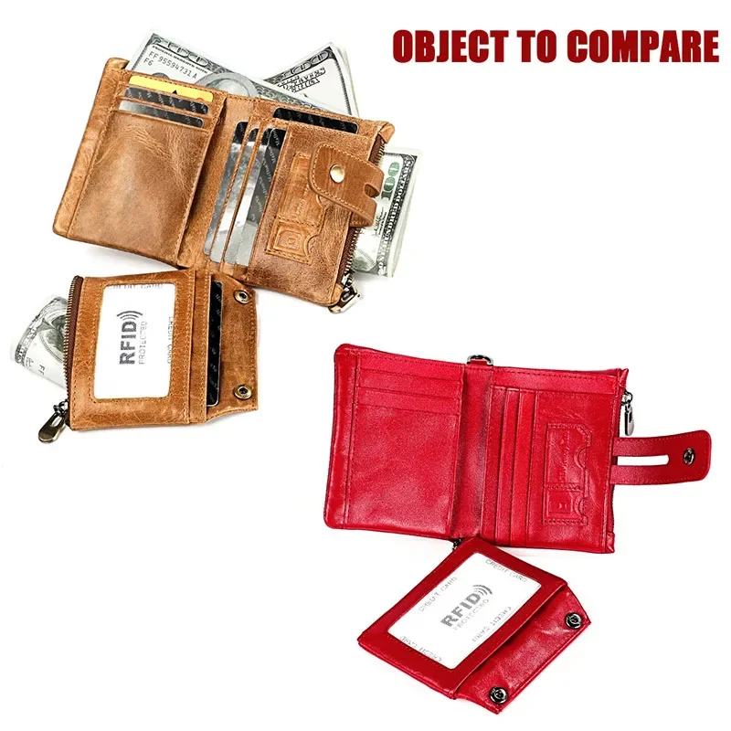 100% جلد طبيعي تتفاعل جلد البقر محافظ للرجال النساء الصغيرة سستة محفظة نسائية للعملات المعدنية قابلة للانفصال حامل بطاقة سلسلة الذكور محفظة صغيرة