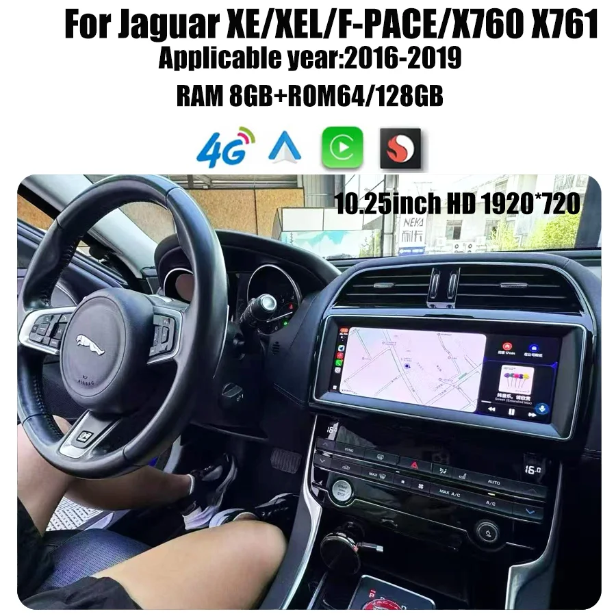 10.25-дюймовый мультимедийный проигрыватель Android 13 с GPS-радио для Jaguar XE/XEL/F-PACE X760 X761, беспроводной Carplay и Auto, оригинальное меню OEM