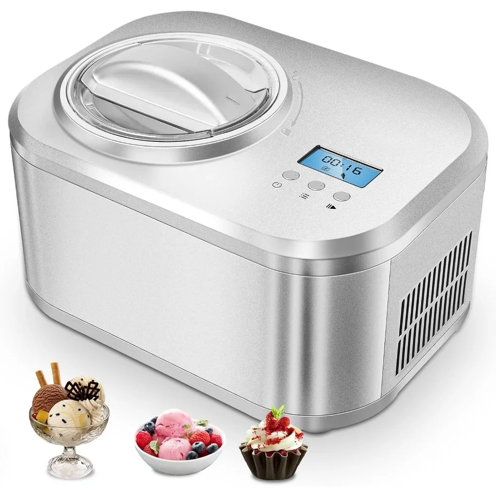 1 Quart Automatic Ice Cream Maker, Built-In Compressor No Pre-Freezing, Ready in 30-60 Minutes for Gelato & Sorbet