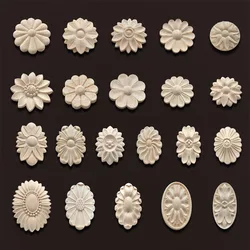 Wooden Appliques Vintage Antique Onlays Moulding Home Decoration Accessories Wood Decal for Furniture Natural Floral Wood Carved